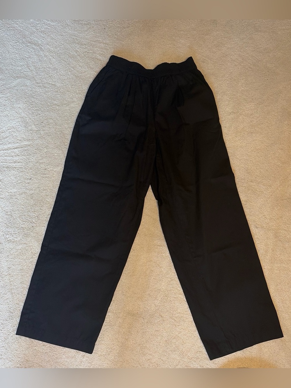 Nordstrom Black Elastic-Waist Wide-Leg Chinos, Size XS